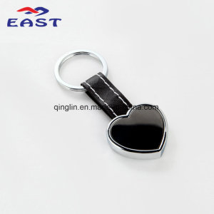 Custom Heart Shape Metal Black Leather Key Ring (PQ-16108)
